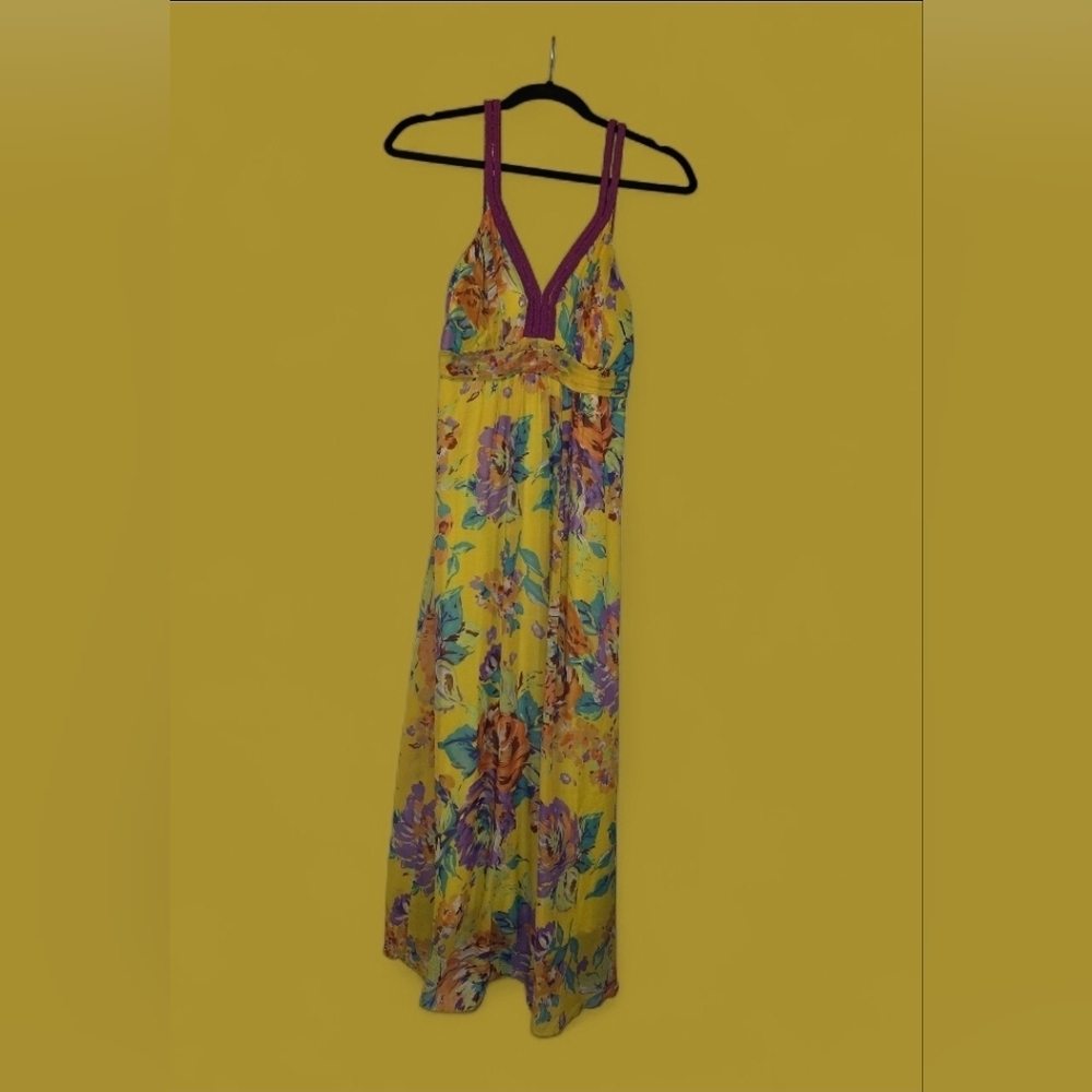 Soft Surroundings Yellow and Purple Floral Maxi Dress